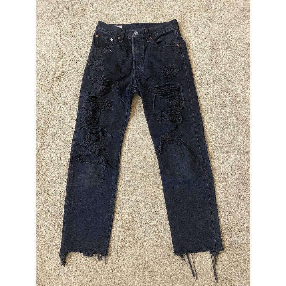 Levi's 501® Original Cropped Distressed Black Women's Jeans Size 24
